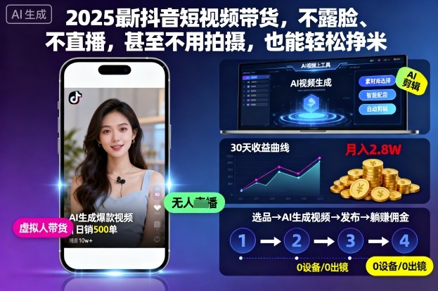 2025最新抖音短视频带货，不露脸、不直播，甚至不用拍摄，也能轻松挣米-跃知万川