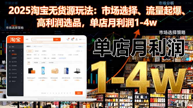 2025淘宝无货源玩法：市场选择、流量起爆、高利润选品，单店月利润1-4w-跃知万川