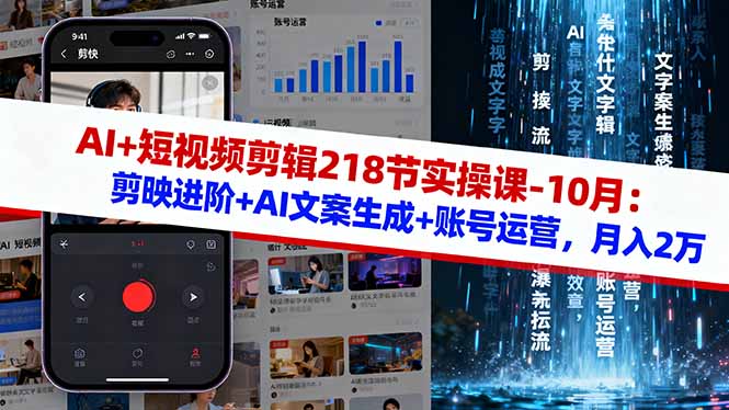 AI+短视频剪辑218节实操课-10月:剪映进阶+AI文案生成+账号运营,月入2万-跃知万川