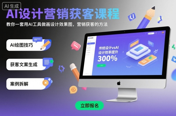 AI设计营销获客课程,教你一套用AI工具做画设计效果图,营销获客的方法-跃知万川