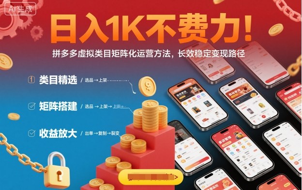 日入1K不费力！拼多多虚拟类目矩阵化运营方法，长效稳定变现路径-跃知万川