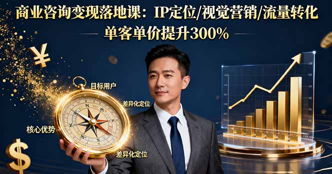 商业咨询变现落地课：IP定位/视觉营销/流量转化，单客单价提升300%-跃知万川