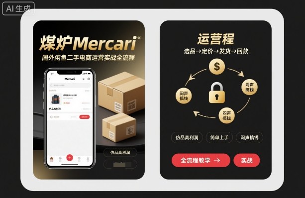煤炉Mercari国外闲鱼二手电商运营实战全流程，仿品高利润，简单上手，闷声搞钱-跃知万川