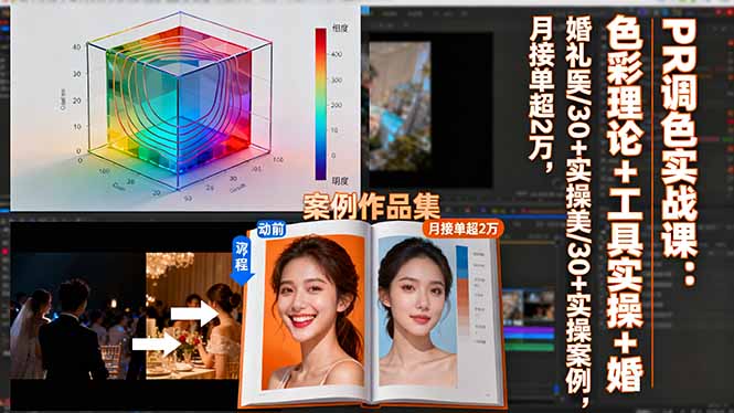 PR调色实战课：色彩理论+工具实操+婚礼医美/30+实操案例，月接单超2万-跃知万川