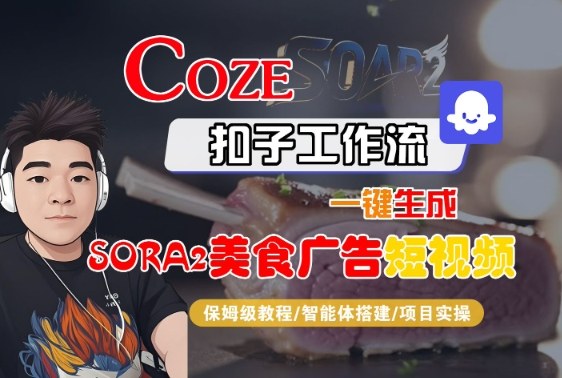 Coze扣子智能体工作流一键生成“SORA2美食广告“短视频,全流程保姆级教学-跃知万川