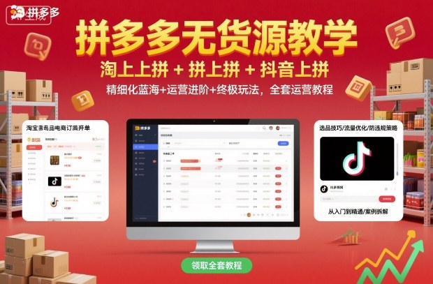 拼多多无货源教学，淘上拼+拼上拼+抖上拼，精细化蓝海+运营进阶+终极玩法，全套运营教程-跃知万川