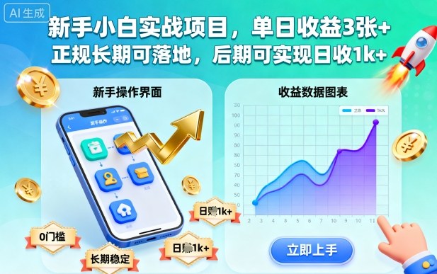 新手小白实战项目，单日收益3张+，正规长期可落地，后期可实现日收1k+【揭秘】-跃知万川