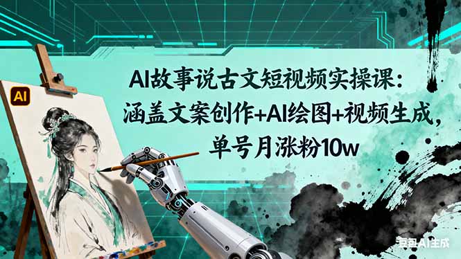 AI故事说古文短视频实操课:涵盖文案创作+AI绘图+视频生成,单号月涨粉10w-跃知万川