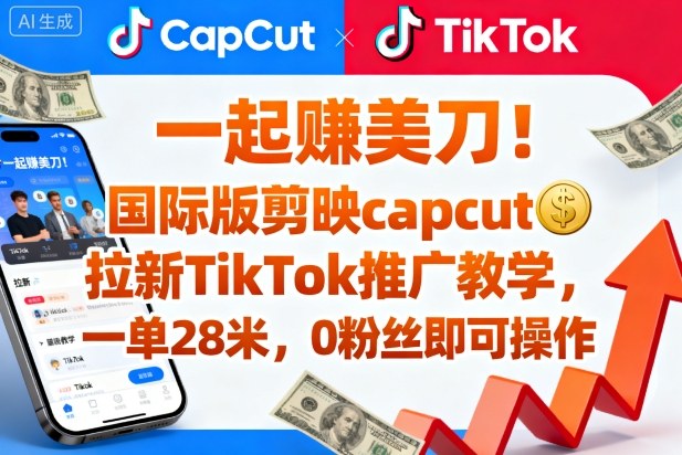 一起賺美刀!国际版剪映capcut拉新TikTok推广教学,一单28米,0粉丝即可操作(附推广入口和教学)-跃知万川