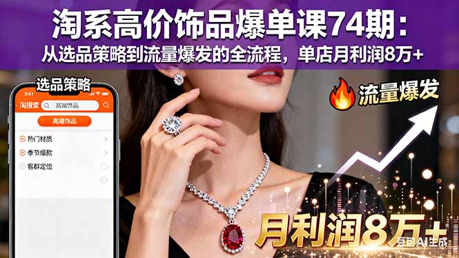 淘系高价饰品爆单课74期：从选品策略到流量爆发的全流程，单店月利润8万+-跃知万川