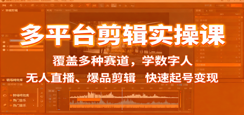 多平台剪辑实操课：覆盖多种赛道，学数字人、无人直播、爆品剪辑，快速起号变现-跃知万川