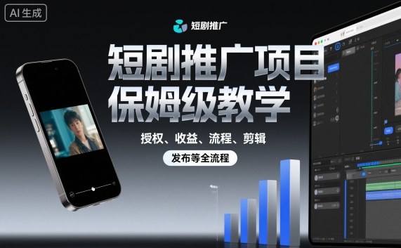 短剧推广项目保姆级教学，授权、收益、流程、剪辑，发布等全流程-跃知万川