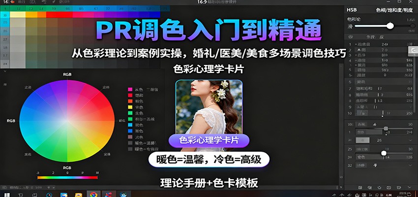 PR调色入门到精通:从色彩理论到案例实操,婚礼/医美/美食多场景调色技巧-跃知万川