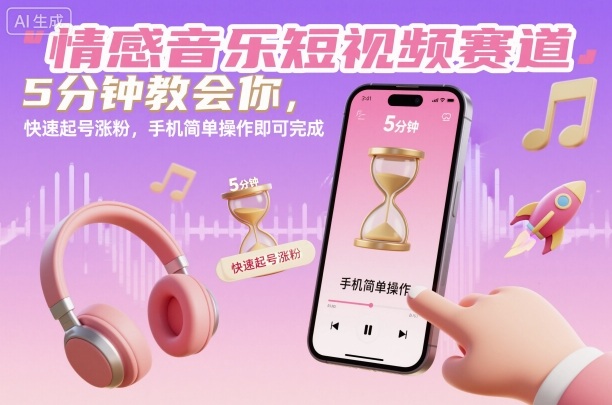 情感音乐短视频赛道，5分钟教会你，快速起号涨粉，手机简单操作即可完成-跃知万川