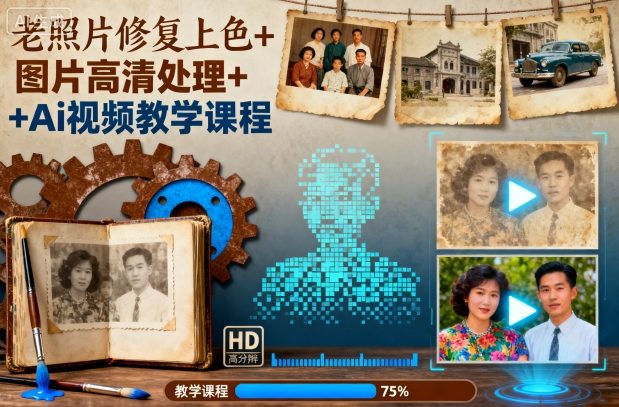 老照片修复上色+图片高清处理+Ai视频教学课程-跃知万川