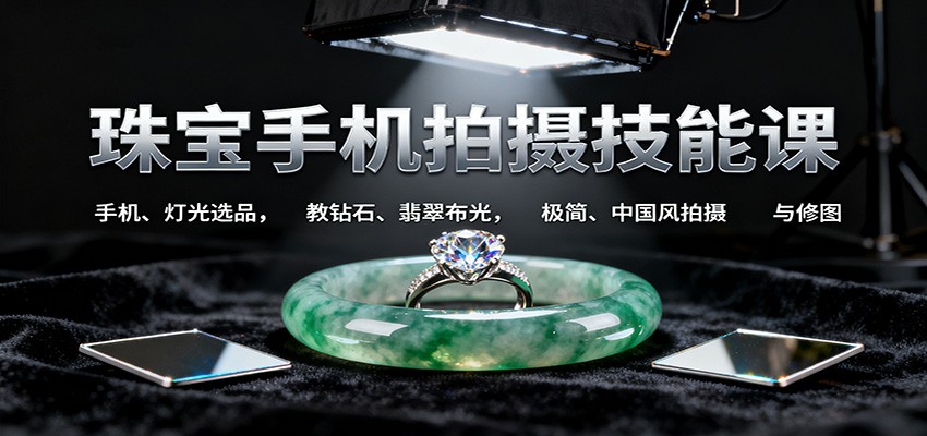 图片[1]-珠宝手机拍摄技能课:手机、 灯光选品，教钻石、翡翠布光，极简、中国风拍摄与修图-跃知万川