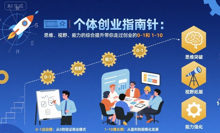 个体创业指南针，思维、视野、能力的综合提升带你走过创业的0-1和1-10【音频】-跃知万川