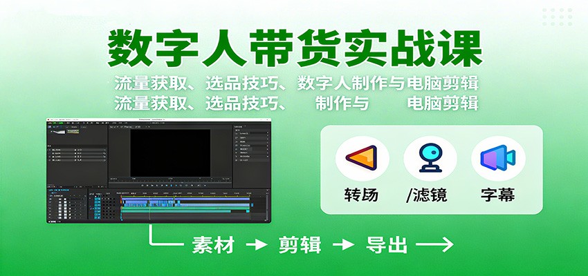 数字人变现实战课:流量获取、选品技巧、数字人制作与电脑剪辑-跃知万川