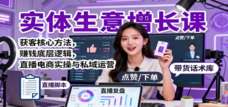 实体生意增长课:获客核心方法,赚钱底层逻辑,直播电商实操与私域运营-跃知万川