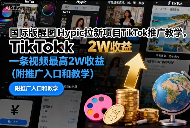国际版醒图Hypic拉新项目TikTok推广教学，一条视频最高2W收益(附推广入口和教学)-跃知万川