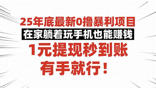25年底最新0撸暴利项目，在家躺着玩手机也能赚钱，1元提现秒到账，有手…-跃知万川