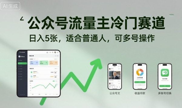 公众号流量主冷门赛道，日入5张，适合普通人，可多号操作-跃知万川