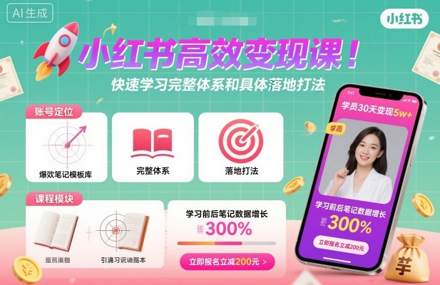 小红书高效变现课，快速学习小红书完整体系和具体落地打法-跃知万川