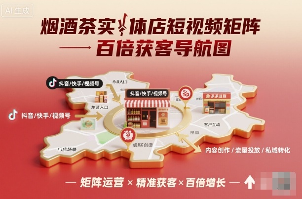 烟酒茶实体店短视频矩阵百倍获客导航图-跃知万川