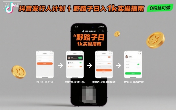抖音发行人计划全新野路子玩法,随时随地,只要有手机,就能操作,日入1k+【揭秘】-跃知万川