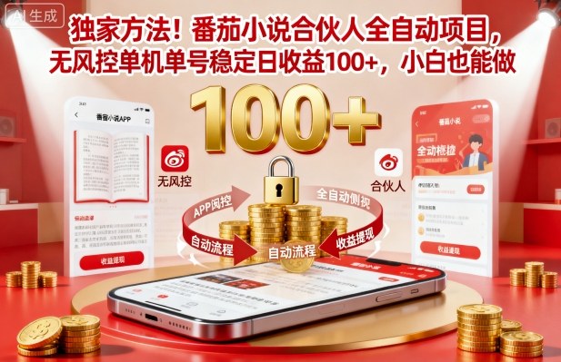 独家方法！番茄小说合伙人全自动挂G项目，无风控单机单号稳定日收益100+，小白也能做【揭秘】-跃知万川