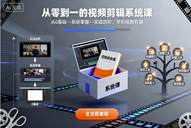 从零到一的视频剪辑系统课，从0基础--系统掌握--实战进阶，学拍视频剪辑-跃知万川