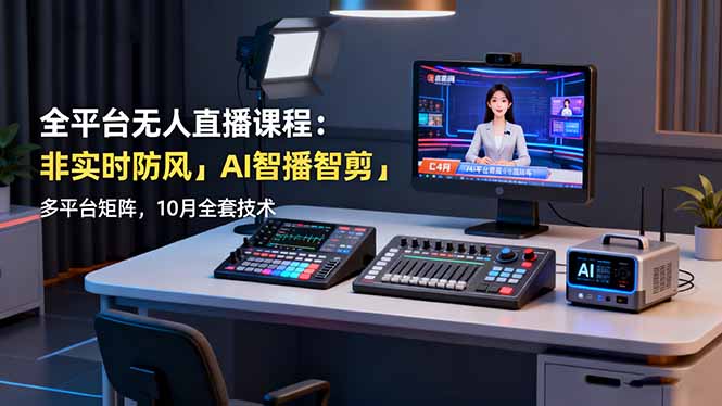 全平台无人直播课程:非实时防风+AI智播智剪+多平台矩阵,10月全套技术-跃知万川