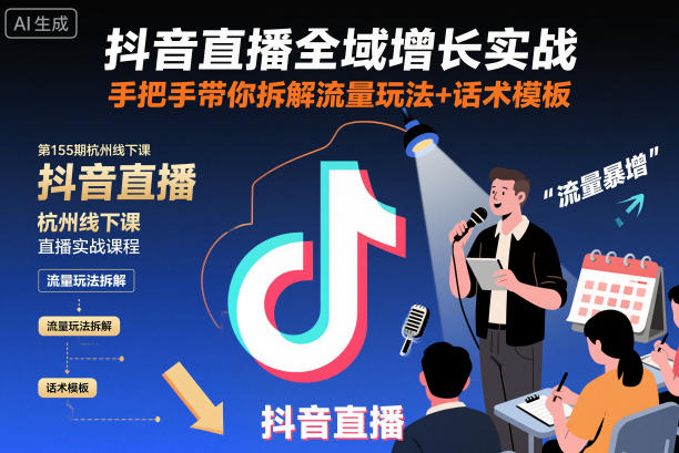 抖音直播全域增长实战第155期杭州线下课,手把手带你拆解流量玩法+话术模板-跃知万川