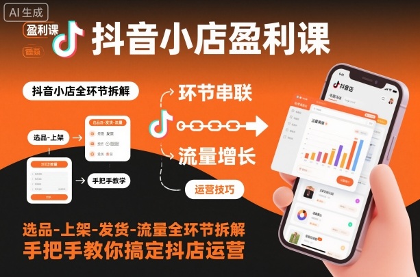 抖音小店盈利课-选品-上架-发货-流量全环节拆解,手把手教你搞定抖店运营-跃知万川