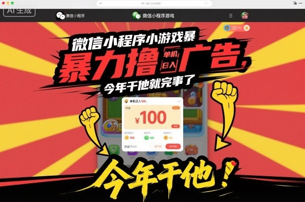 微信小程序小游戏暴力撸广告，单机日入100，今年干他就完事了-跃知万川