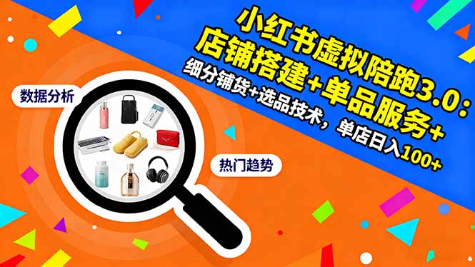 小红书虚拟陪跑3.0：店铺搭建+单品服务+细分铺货+选品技术，单店日入100+-跃知万川