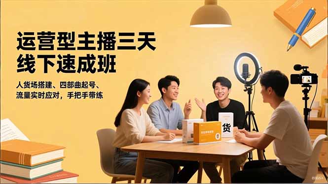 运营型主播三天线下班，人货场搭建,四部曲起号,流量实时应对，手把手带练-跃知万川