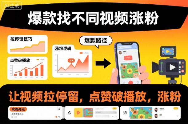 爆款找不同视频涨粉，让视频拉停留，实现点赞，破播放，涨粉-跃知万川