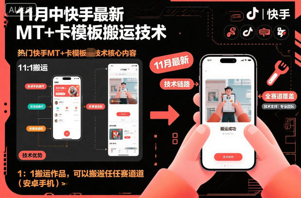 11月中快手最新MT+卡模板搬运技术，1：1搬运作品，可以搬运任何赛道(安卓手机)-跃知万川