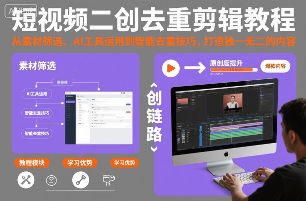 短视频二创去重剪辑教程,从素材筛选、AI工具运用到智能去重技巧,打造独一无二的内容-跃知万川