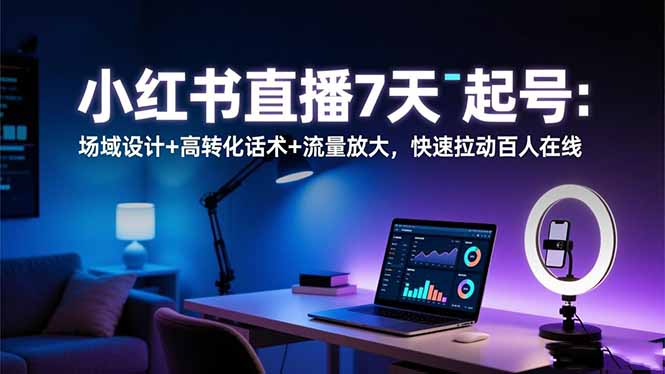 小红书直播7天起号：场域设计+高转化话术+流量放大，快速拉动百人在线-跃知万川