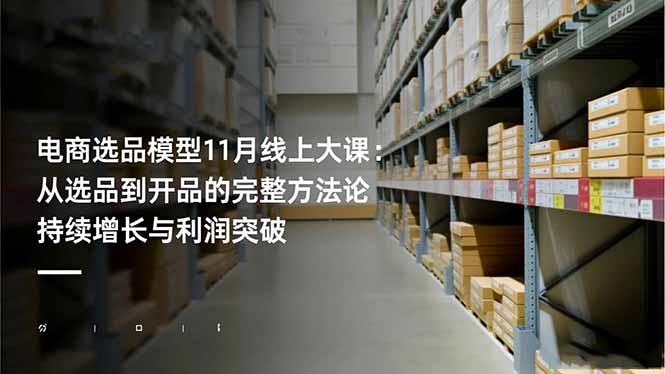 电商选品模型11月线上大课：从选品到开品的完整方法论 持续增长与利润突破-跃知万川