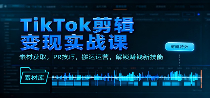 TikTok剪辑变现实战课：素材获取，PR技巧，搬运运营，解锁赚钱新技能-跃知万川