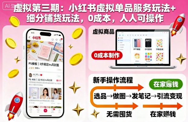 虚拟第三期：小红书虚拟单品服务玩法+细分铺货玩法，0成本，人人可操作(更新)-跃知万川