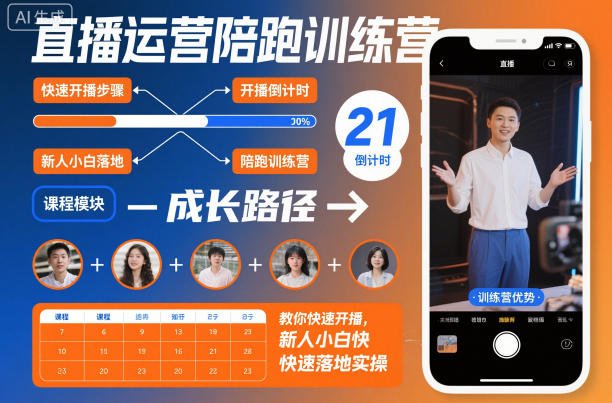 直播运营陪跑训练营，教你快速开播，新人小白快速落地实操-跃知万川