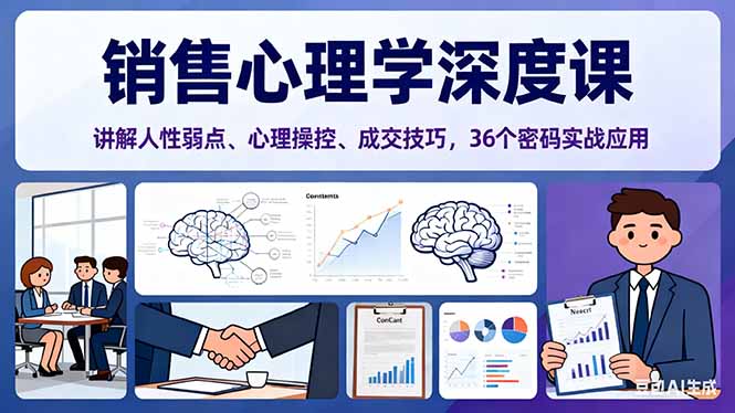 销售心理学深度课，讲解人性弱点、心理操控、成交技巧，36个密码实战应用-跃知万川