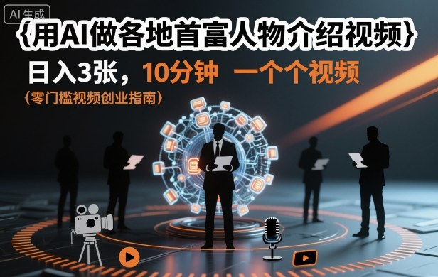 用AI做各地首富人物介绍视频,日入3张,10分钟一个视频-跃知万川