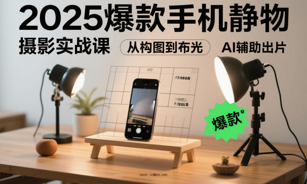 2025爆款手机静物摄影实战课，从构图到布光，不用贵设备，AI辅助出片-跃知万川