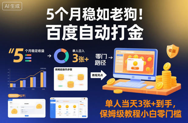 5个月稳如老狗!百度自动打金,单人当天3张+到手,保姆级教程小白零门槛【揭秘】-跃知万川