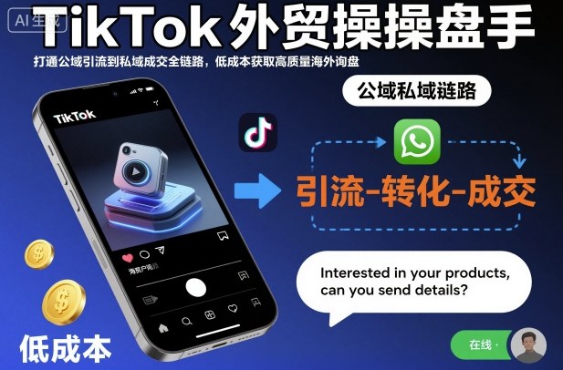 TikTok外贸操盘手，打通公域引流到私域成交全链路，低成本获取高质量海外询盘-跃知万川